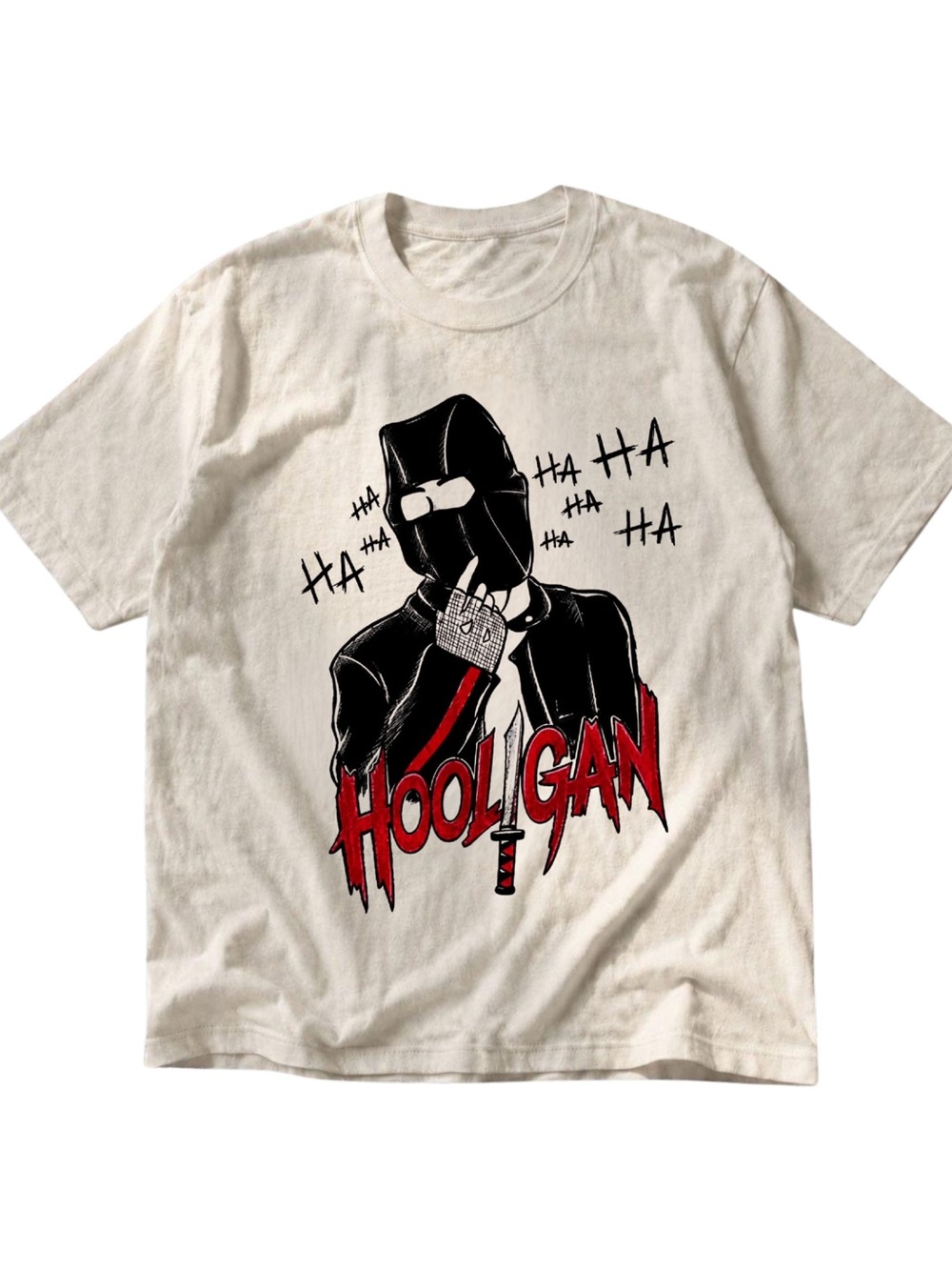 Gildan Hooligan Graphic Tee - Cream with Black & Red Print